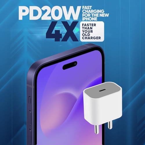 Image of 20W Apple-Certified 20W USB-C Charger with Lightning Cable | Fast iPhone Charger for iPhone 11, 12, 13, 14, XR, XS /PRO /MAX, SE & iPad | MFi Certified Adapter and Charging Cable Combo