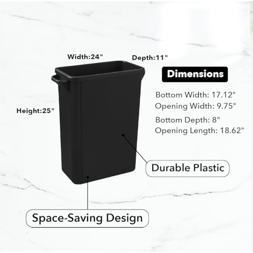 Image of 16 Gallon Slim Rectangular Garbage Can - Black
