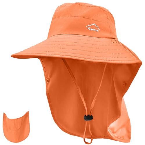 Image of Rosoz Sun Hat for Men Women with Neck Flap,Wide Brim UPF50+ Fishing Hat with Detachable Face Cover Outdoor Sun Protection Hat