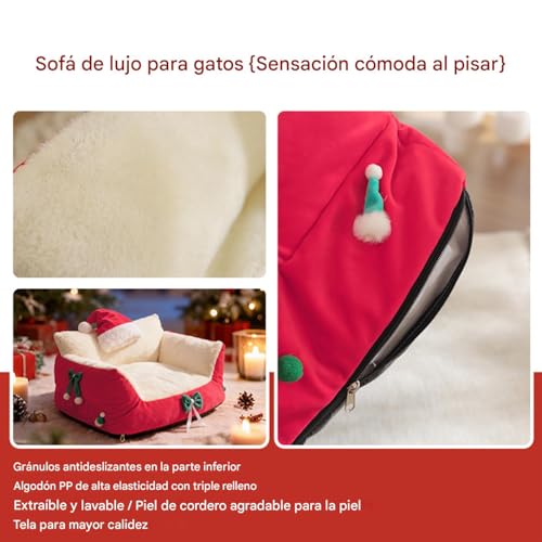 Camas para gatos estilo sofá con gorro navideño para terraza y hogar 7