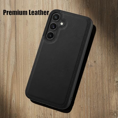Image of Leather Case for Samsung Galaxy S23FE Premium Protective Stylish Slim Cover with Shockproof Raised Edges Black