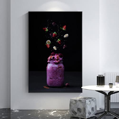 Peinture toile nature morte moderne de fruits et pain pour déco cuisine 60x90cm