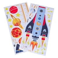ANDRESLAD 2pcs Height Measuring Chart Wall Decal PVC Space Rocket Growth Chart for Bedroom Classroom Removable and Reusable Planet Stickers