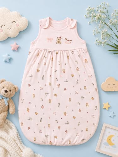 Image of TuddyBuddy Baby Cotton Wearable Quilted Sleeping Bag Blanket 1.5 Tog with 1 Way Zipper Closure | Ideal for Babies & Kids Hypoallergenic Fabrics | (Frock Style - Baby Pink, 6-12 Months)