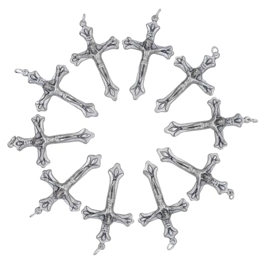 VILLAGE GIFT IMPORTERS Pacote com 10 pingentes de crucifixo de 4,4 cm | Ótimo para rosários faça você mesmo, chaplets e joias religiosas | Materiais de miçangas para artesanato católico e cristão,