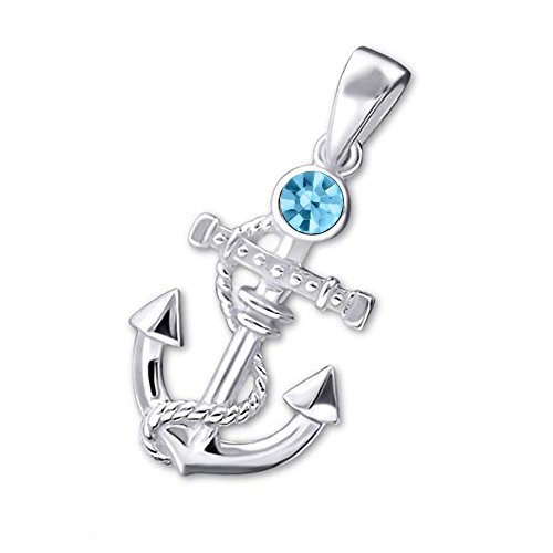 Pendentif ancre en cristal bleu et argent 925 de prestige