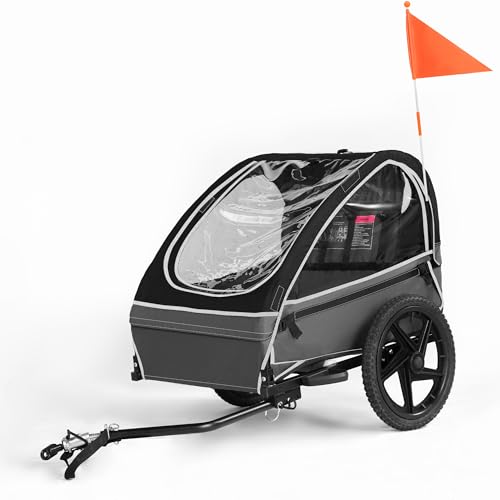 Fiximaster Kinderfahrradanhänger, Fahrradanhänger für 1-2 Kinder, Ergonomischer Sitz, Einfache Montage, Faltbar, Mit Luftreifen und Aufbewahrungstaschen