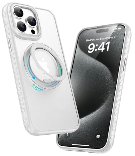 Image of for iPhone 15 Pro Max Case, Compatible with MagSafe, Slim Shockproof Military-Grade Rugged Protective Case with Stand, Camera Control, Comfort Grip (B-White, iPhone 15 Pro Max)
