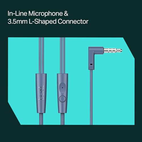 Image of Bassheads 213L, 10mm Drivers, Signature Sound, in-Line Microphone, Integrated Controls, 3.5mm L-Shaped Connector & 120cm Braided Cable Wired Earphones with Mic (Active Grey)