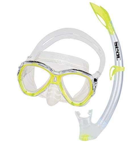 Mascara subacuatica SEAC Elba y tubo con valvula para tus vacaciones de snorkel en la playa
