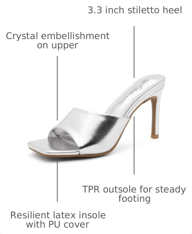 Image of Shoe Land Melrose Women's High Heels Stiletto Heeled Slides, Square Open Toe One Band Slip-On Heeled Mules - Dressy Clear Heeled Sandals for Prom Party Wedding and Vacation
