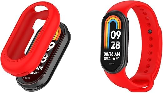 Straps Compatible with Xiaomi Mi Band 9 Strap with Silicone Case, Adjustable Replacement Silicone Wristband Sport Band for Xiaomi Smart Band 9 (Red)