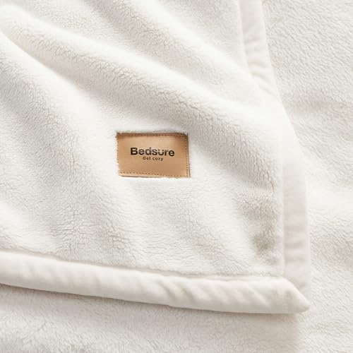 Bedsur Fleece Blankets Queen Size for Bed - GentleSoft Warm, Cozy, Soft & Thick Blanket for Winter, Heavy 500Gsm Anti-Static Design, Ideal for Couch & Sofa, Cream, 90x90 Inch