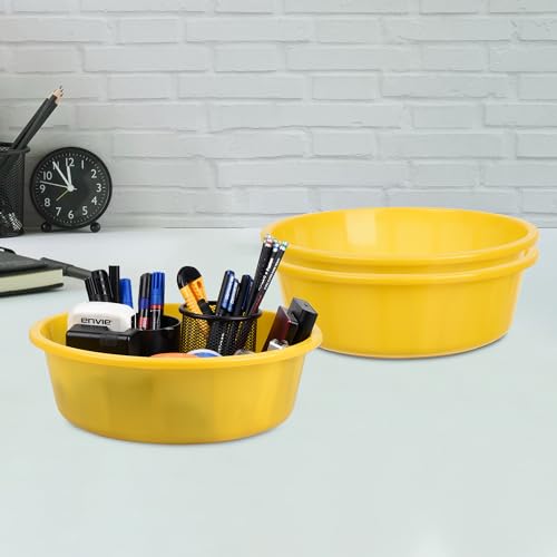 Image of Kuber Industries Plastic Pack Of 3 Desk Organizer|Stationery Organizer Tub|Multipurpose Storage Organizer|Office Supplies Organizer For Pen-Pencil-Staplers-Clips|Desktop Organizer|6 Ltr|Yellow