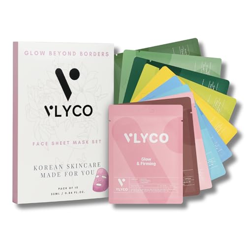 VLYCO [Pack of 10] Daily Face Sheet Mask Pack, 10 Types Korean Skincare Hydrating & Nourishing Face Masks – Suitable for All Skin Types