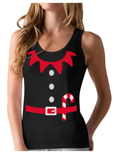 Tstars Womens Elf Christmas Tank Top - Fun Holiday Racerback Shirt for Teen Girls Santas Helper Xmas Outfit Medium Black
