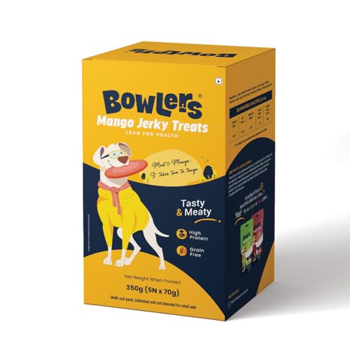 Image of Bowlers Dog Treats Mango Meat Jerky| 70g (Pack of 5) | High on Protien |Low in Fat | Grain Free | Handmade Treats