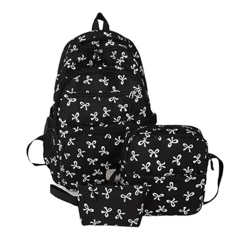 3pcs Set Aesthetic Bow Backpack Cute Backpacks Set Nylon Material Pink Bow Backpack for Girl(#02)