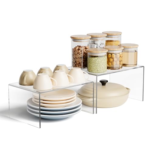 Yakaly Clear Acrylic Kitchen Cabinet Risers Set of 2 -