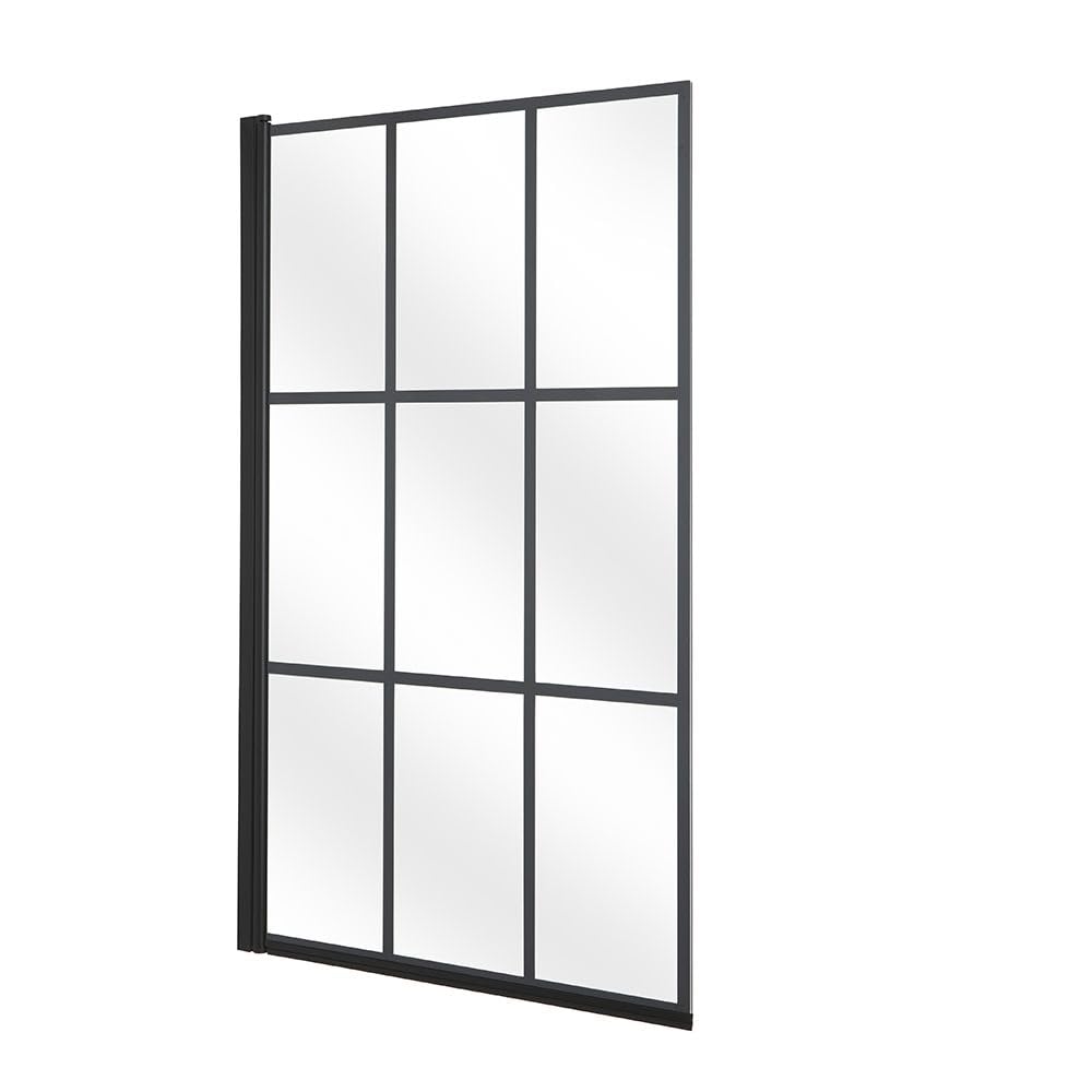Milano Black Barq 1400Mm X 800Mm Grid Shower Bath Glass Screen