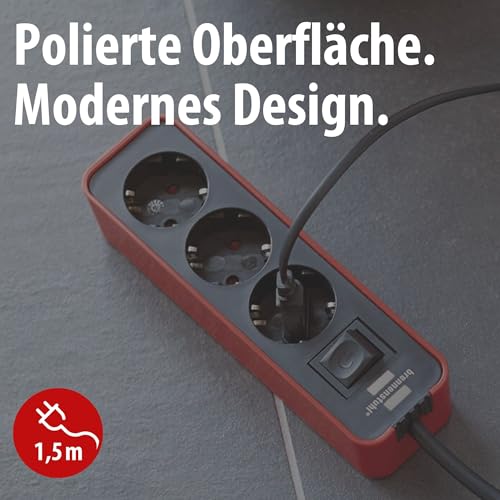 Brennenstuhl Ecolor Steckdosenleiste 3-Fach (Mehrfachsteckdose mit Schalter und 1,5m Kabel) rot/schwarz