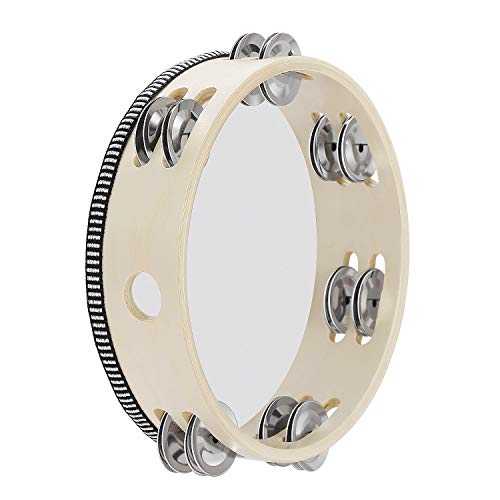 Flexzion Wood Handheld Tambourine For Kids And Adults 8-Inch Double Row 8-Pair Jingles (Wood) - Percussion Round Tamborines Musical Instrument With Metal Zills #TOP1
