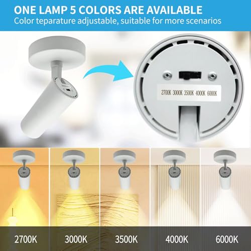 Image of LED Ceiling Spotlight 5CCT 2700K /3000K /3500K /4000K /6000K Selectable Dimmable,Spot Light Indoor Adjustable Flush Mount Lights Fixture 12W CRI 90+, White, 3 Pack Tilt Angle Accent Lighting