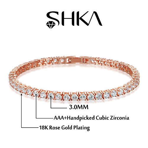 SHKA | AAA + 3.0mm Cubic Zirconia | 18K Gold Plated Ladies Tennis Bracelet CZ Bracelet | 6.5 inch-7.5 inch2