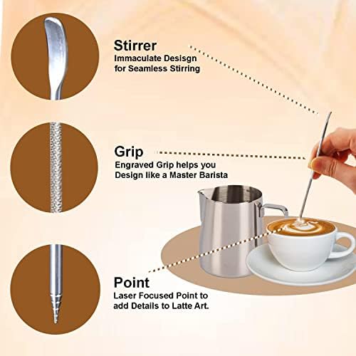 ABIAS Stainless Steel Milk Jug for Coffee Machine - 600ml / 20oz, Dishwasher Safe, Stainless Steel Milk Frothing Jug with Art Pen for Cappuccino Latte and Espresso