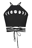 Womens Teens Girls Juniors Halterneck Sexy Vest Crop Top),One Size,Black Moon