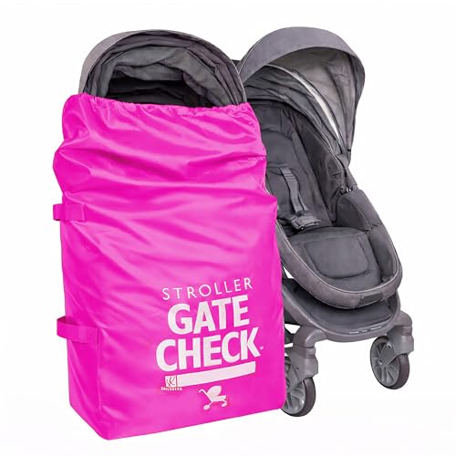 Image of J.L. Childress Gate Check Bag for Single & Some Double Strollers - Travel Bag for Airplane, Fits Most Standard Baby Strollers, Airport Accessories Gate Check, Flying Essentials - Neon Pink