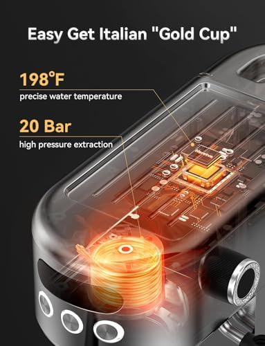 Neretva Espresso Machine 20 Bar, Super Compact Espresso Maker Stainless Steel Professional Coffee Machine Espresso with Power Steam & LED Display for Home Barista Latte and Cappuccino Maker-Silver - 1