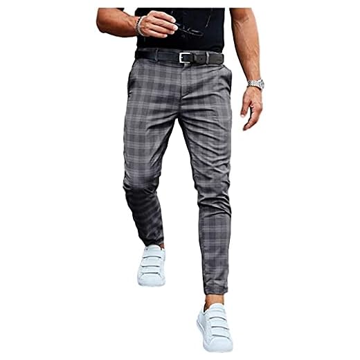 Chino Byxor För Herrar Rutiga Byxor Långa Stretchiga Byxor Med Normal Passform Kontrollera Mönster Herrbyxor Bomullsbyxor Herrbyxor Fritidsbyxor För Män (Color : Dark gray, Size : Large)