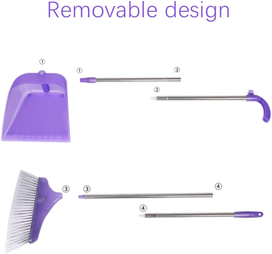 Modern Standing Dustpan and Broom Plastics Long Stainless Steel Handle Angle Broom for Kitchen Office Convenient, Silver Broom+dustpan