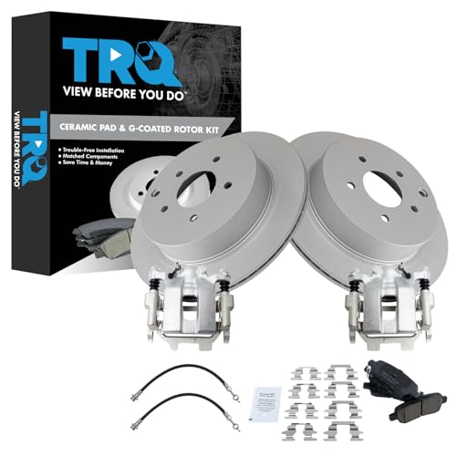 Image of TRQ Rear Brake Pad and Rotor Set Ceramic Coated Rotors Calipers Compatible with 2012-2013 Infiniti M35h 2011-2013 M37 M56 2014-2018 Q50 2017-2018 Q60 Q70 2016-2018 Q70L