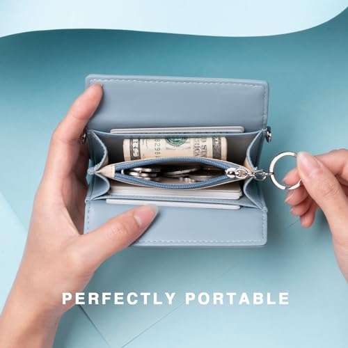 Credit Card Wallet with Chain Strap for Women Minimalist Magnetic Closure Pouch Change Wallet RFID Blocking Slim Coin Purse (Blue)3