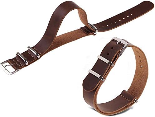 JaneDream Owner 18mm/20mm/22mm PU Leather Wrist Watch Band Strap Mens Stainless Steel Pin Buckle Dark Brown-22mm