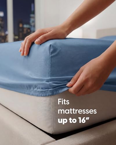 Image of Sleepy Town Twin XL Size Bed Sheets - 3 Piece - Twin XL Sheet Set - Extra Soft, Comfy & Cooling - Easy Care - Shrinkage, Wrinkle & Fade Free - Brushed Microfiber - Deep Pocket Bed Sheets (Denim Blue)