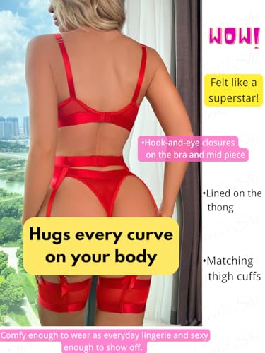 image for Kaei&Shi Garter Belt Thong Lingerie For Women,Strappy Hollow Out Sexy 