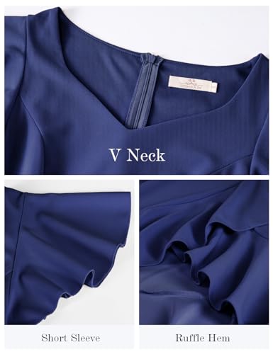 Image of HomRain V Neck Formal Wedding Guest Dresses for Women Ruffle Sleeves for Cocktail Graduation Modest Dress