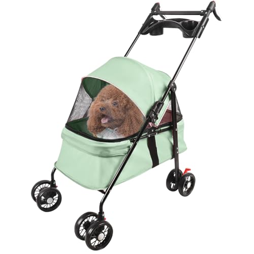 OHMG Passeggino per cani gatti pieghevoli,Piccoli e cani anziani,Fino a 20 kg,Ruote con freni a 360 °,Cesto XXL, 3 finestre,Porta bicchiere,Carrello per cani