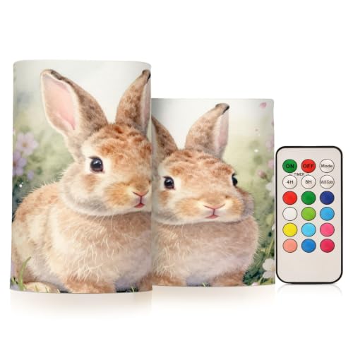 Image of Yuiboo Floral Springtime Rabbit Warm Flameless Candles with Timer