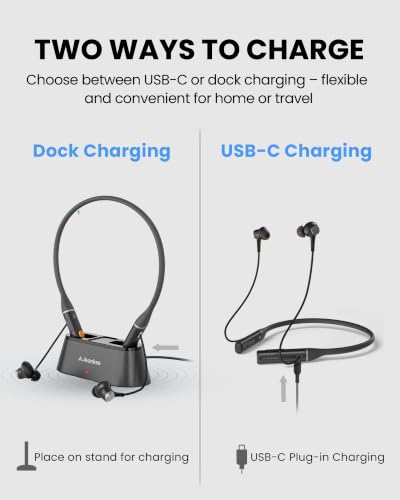 Image of Avantree Loop Dock - Auracast & Bluetooth Neckband Earbuds with Drop-in Charging Dock, Low-Latency Audio, 3 EQ Modes with Voice Clear, Comfortable All-Day Wear for TV, PC, Phone & Daily Listening