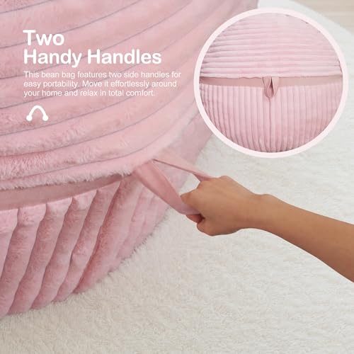 Image of 4FT Bean Bag Chair 4'Big Bean Bag Chairs with Adults, Large Beanbag Chair | Bean bag Lounger with Machine Washable Cover Corded Plush Fabric, Comfy Chairs for Living Room Bedroom Dorm, Pink