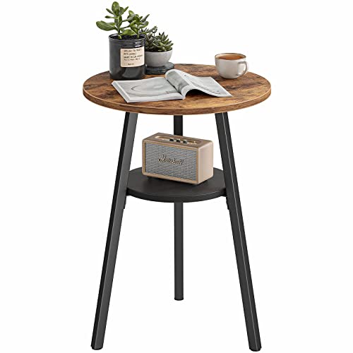 Cubicubi Round End Table, Side Table With Wooden Shelves, 2-Tier Rustic Vintage Table For Living Room Bedroom, Metal Frames And Wooden Boards, Rustic Brown #TOP19
