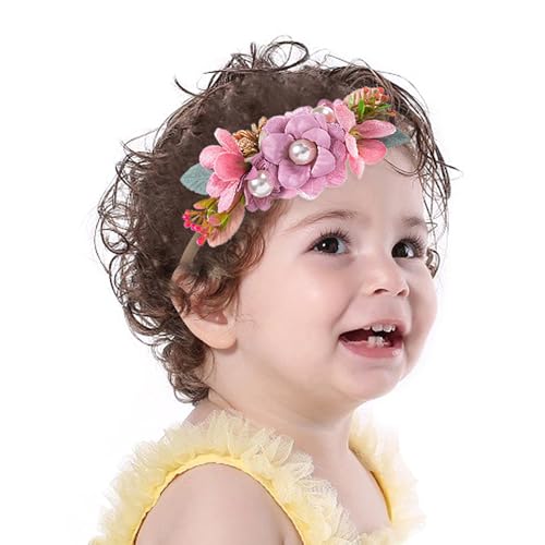 Baby Girls Fabric Flower Headbands Handmade Rose Floral Stretchy Nylon Hair Band Party Flower Photo Props Hair Acceaaory for Newborn Toddler Infant (Style 4- pink, stretchy)