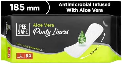 PEESAFE Aloe Vera Panty Liners (Pack of 50 Liners) | Curvy Design For Extra Comfort | Cottony-Soft Surface With 185mm Wide Optimal Coverage