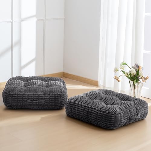 HIGOGOGO 6" Floor Pillow Cushion for Adults, Meditation Cushion Pillow, Blended Corduroy Cover, Large Square Floor Sitting for Tatami Living Room or Yoga, 2Pack, Dark Grey