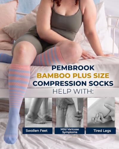 Image of Pembrook 3 Pairs Plus Size Compression Socks Wide Calf - Bamboo Viscose Compression Socks for Women Wide Calf