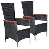 yorten 2X Gartenstuhl mit Polstern Gartensessel Sessel Stuhl Hochlehner Gartenm?Bel Rattanm?Bel Rattansessel Stühle Poly Rattan Schwarz Verstellbare Rückenlehne